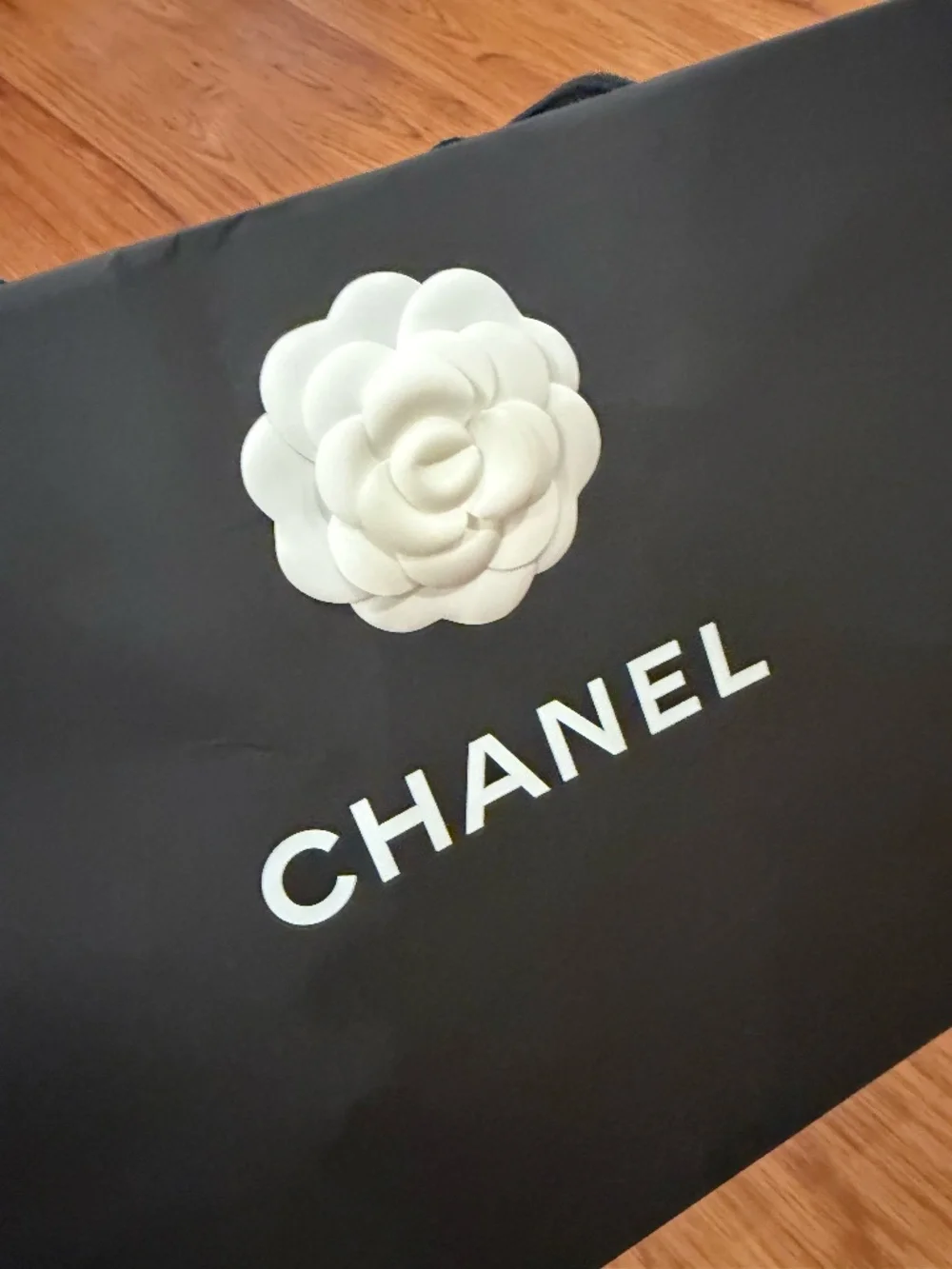 Chanel paper shopping bag - black with white rose detail